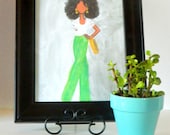 African American Art Print, Fashion Illustration,  Solange in Green Pants