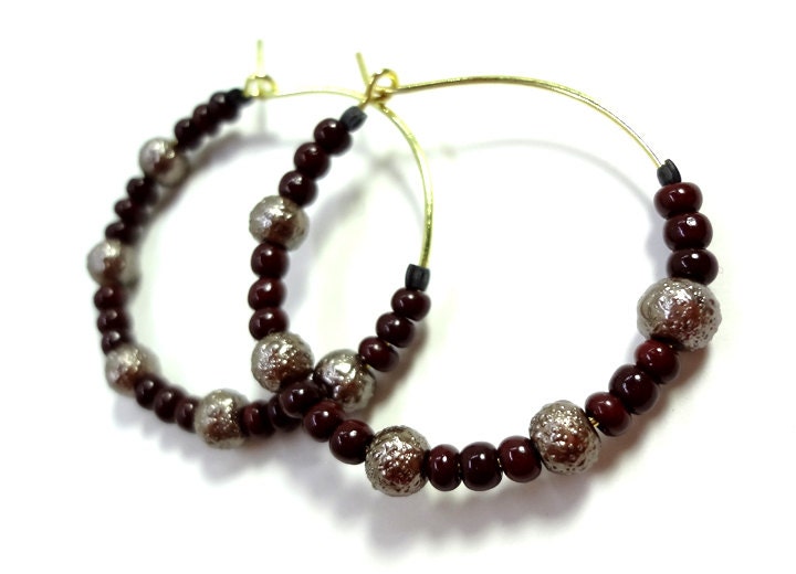 Brown and Gold Hoop Earrings