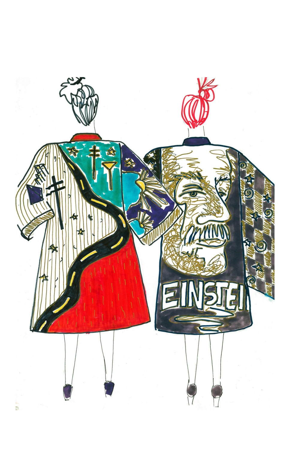 Highway and Einstein Kimonos Fashion Illustration