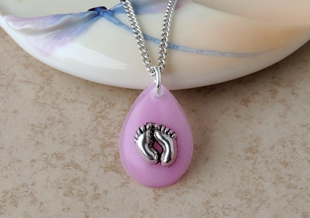 Baby Feet Pendant, Pink Resin Necklace, Resin Jewelry, New Baby Jewelry