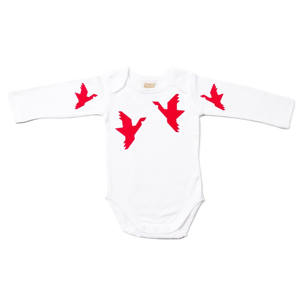 1000 Cranes - Organic Long Sleeve Onesie. Organic cotton one piece / bodysuit romper and perfect baby shower gift