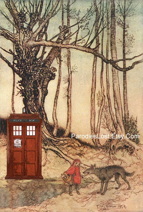 Doctor Who Bad Wolf Red Riding Hood Print TARDIS Fairy Tale Parody