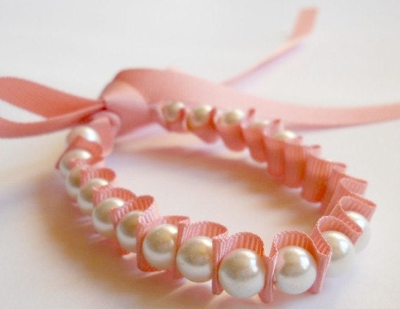 Ballerina pink pearl bracelet Bridesmaid bracelet Bridesmaid gifts Ribbon bracelet