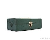 Vintage Industrial GREEN Metal Tackle Box Money Box Storage Box