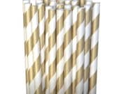 Stripe Gold Metallic Party Paper Straws - Cake Pop Sticks - Pixie Sticks - Qty 25 Il_170x135