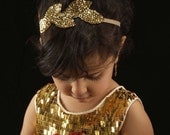 Elegant Sparkly Gold Leaf Sequin Hair Accessory Handmade Headband Toddler-Adults