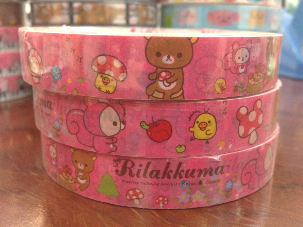 Rilakkuma bear deco tape stickers - Red Polka dots mushroom season DT434
