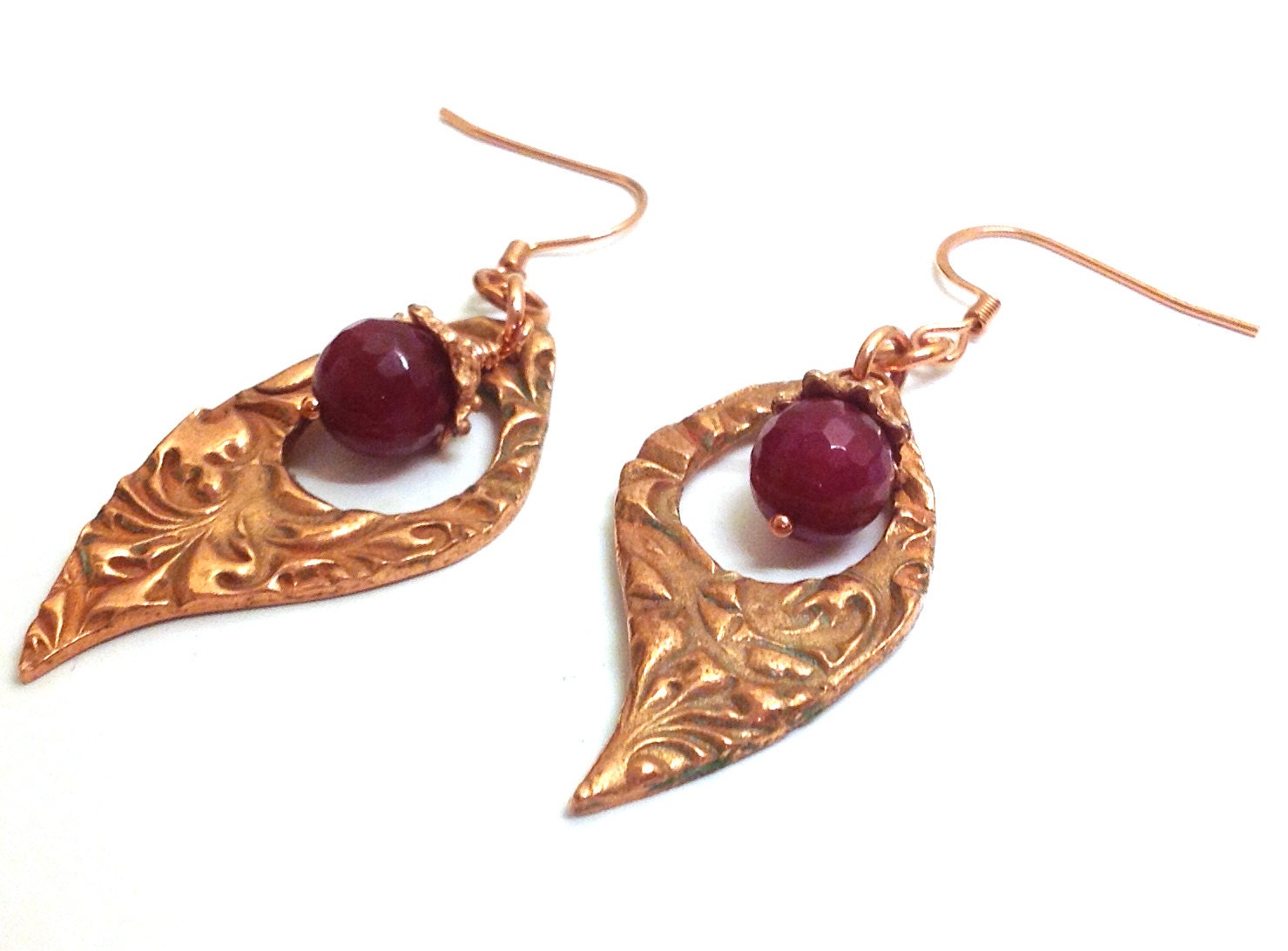 Copper and Ruby Earrings - Scarlet Garden