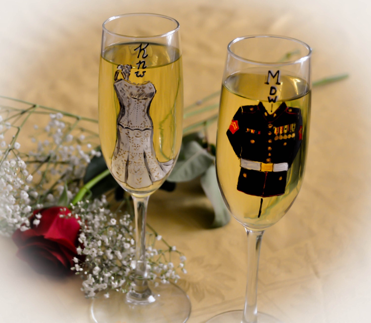 Bride and Groom Champagne Flutes - Personalized Toasting Flutes - Set of two monogrammed glasses