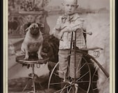 Antique Cabinet Card Photo // Boy with Tricycle Bicycle and PUG DOG // Canada