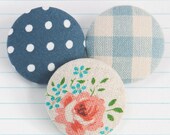 Fabric Covered Buttons - Tea Party Mix - Navy / White / Blue / Pink / Linen (29mm) x 3