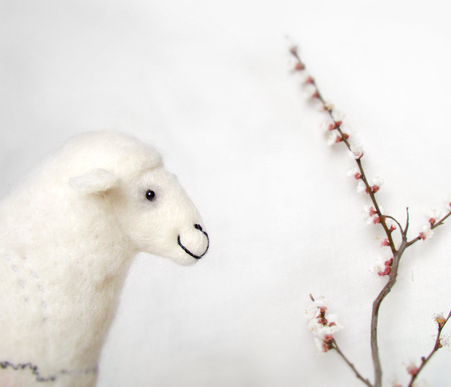 Tamara - Felt Sheep, Art Puppet, Handmade Marionette, Stuffed Animal, Felted Toy. soft neutral white beige grey. MADE TO ORDER