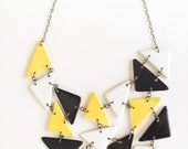 Handmade porcelain jewelry triangle statement necklace bib in yellow black and white