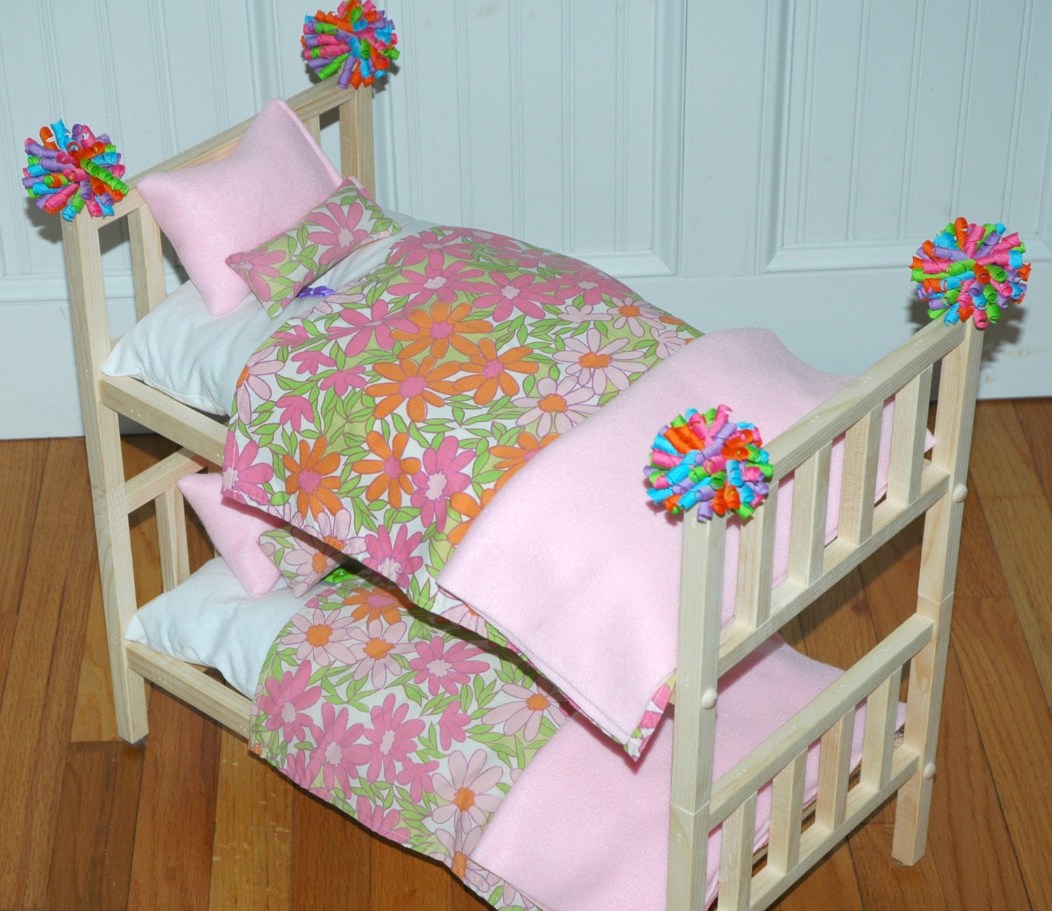 American Girl Doll Bed - Doll Bunk Bed Sweet Flowers - Fits American Girl Doll and 18 inch dolls
