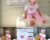 New "Daddy's Girl" Father's Day, Baby Girl Heart Tee. Set of Personalized Heart T-shirt, Ruffle Leg Warmers, and Chiffon Rose Headband.