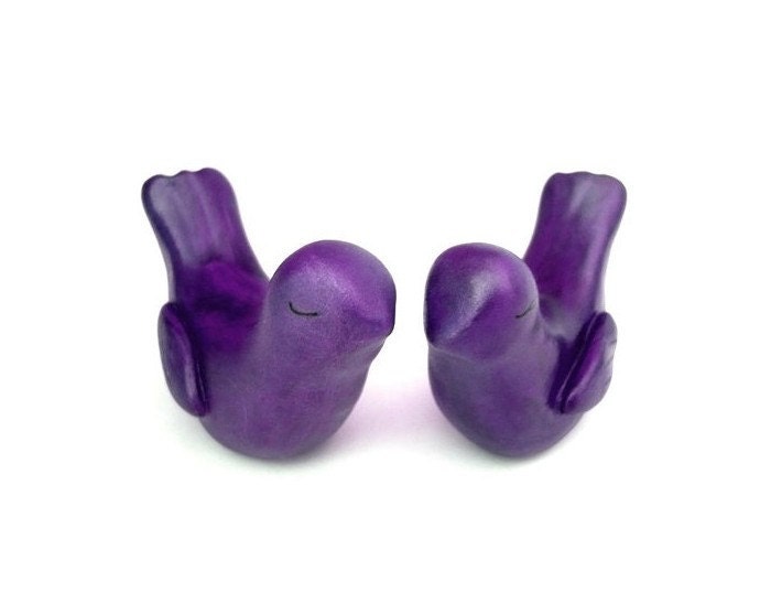 Purple Wedding Cake Topper - Bride and Groom Love Birds