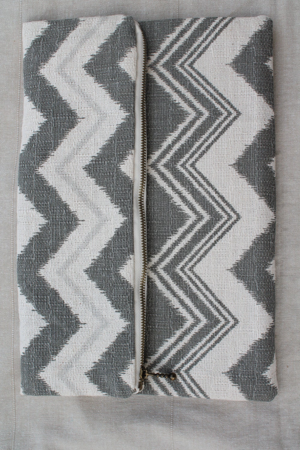 Grey and Cream Chevron Fold-over Pocketbook with zipper by Presh Studios