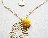 Yellow Hammered Bezel Stone with Ornate Filgree Screen Pendant