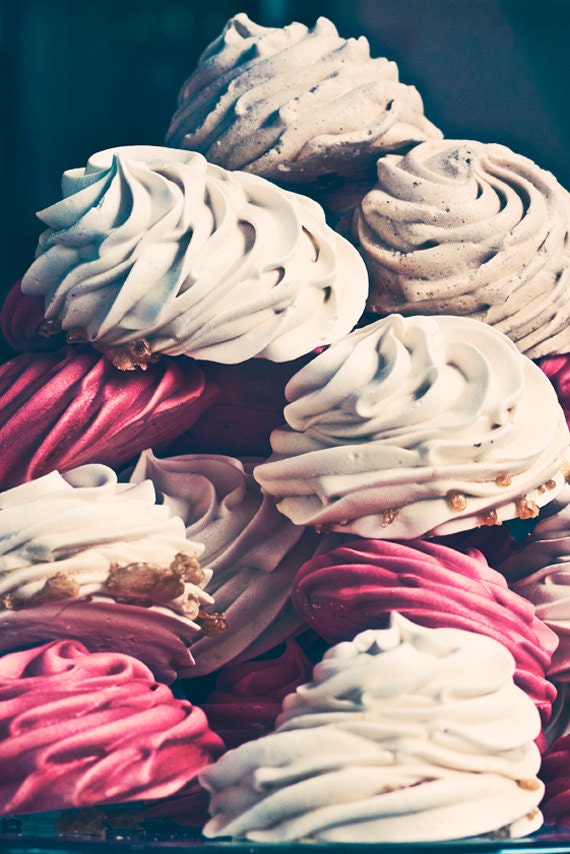 Food Photography  8 x 10 Print. Paris, France, Patisserie, Meringues, Fushia, Cream, Pink, White