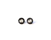 Circle Star Burst Black Stud Earrings