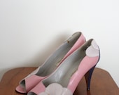 Vintage 1980s Womens Italian Pink Peep Toe Shoes Size UK 5 EU 38