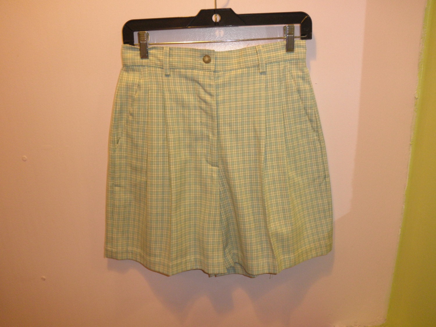 90s Clueless Minty Plaid High Waist Pleated Shorts Size 6
