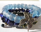 Wrap bracelet butterfly blue green navy blue boho chic gift for her teen girl bohemian spring summer