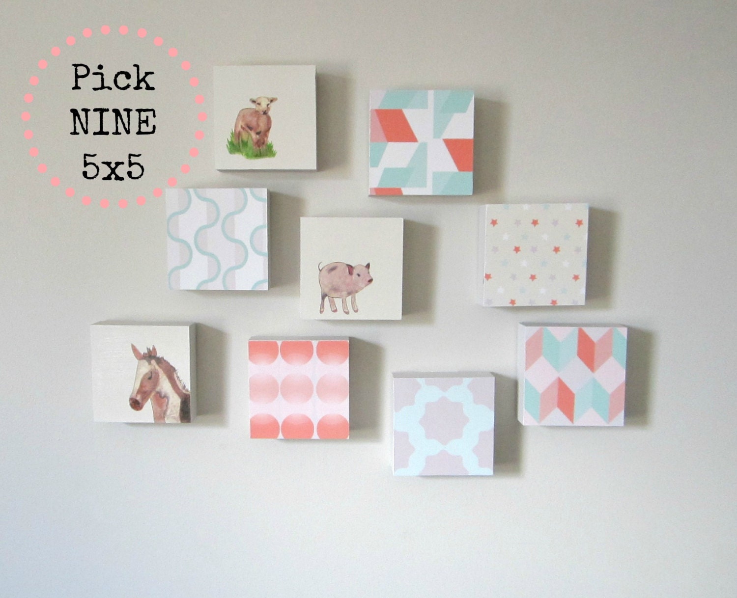 Nursery Art Block l Choose (9) NINE of our Custom Designs 5x5 wood baby children art redtilestudio