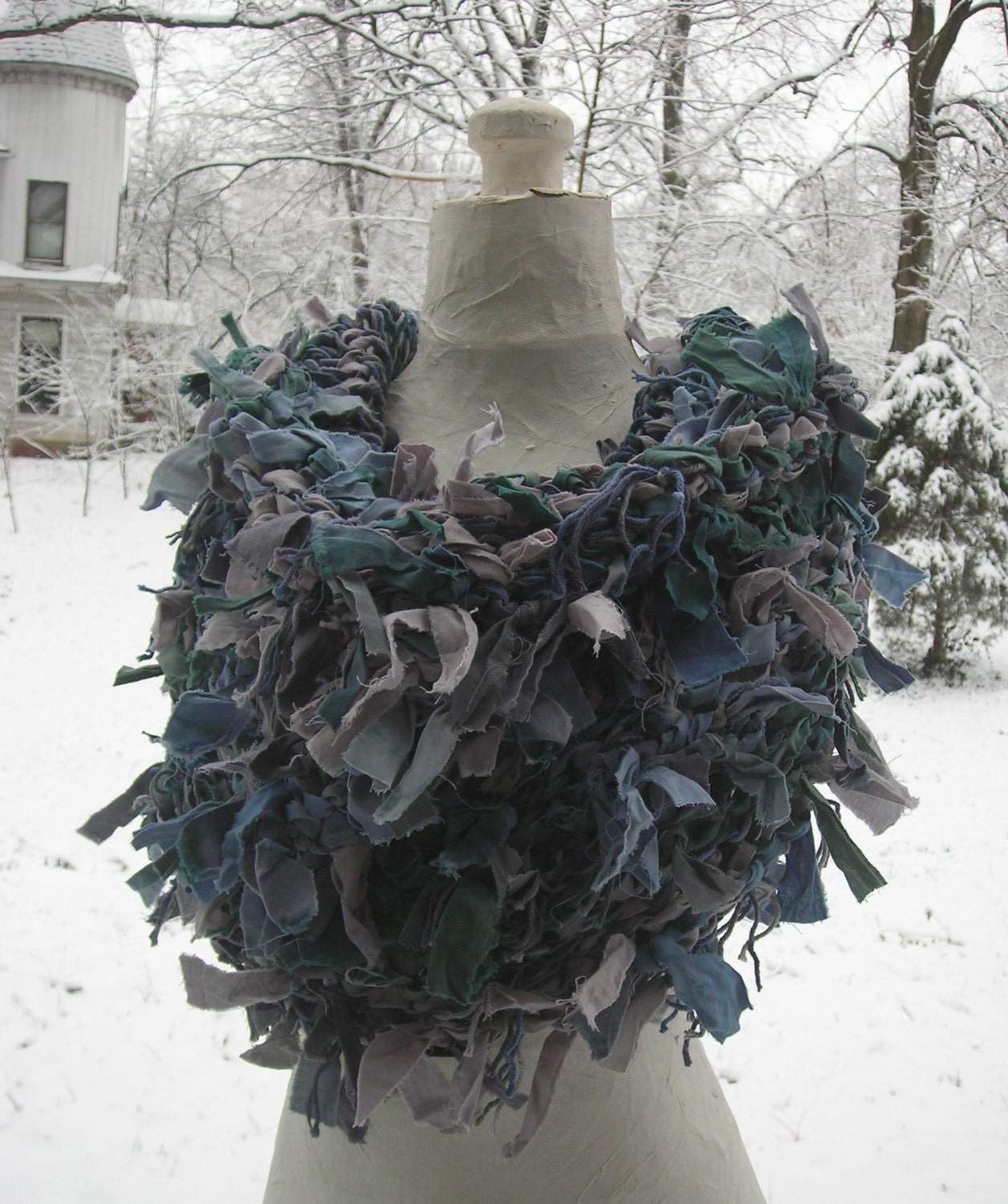 Indigo Rag Knit Cowl Scarf