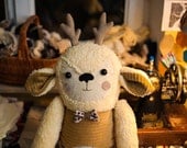 Henry Deer with the hand embroidered flowered  face . Soft art  toy by  Wassupbrothers. MADE TO ORDER .