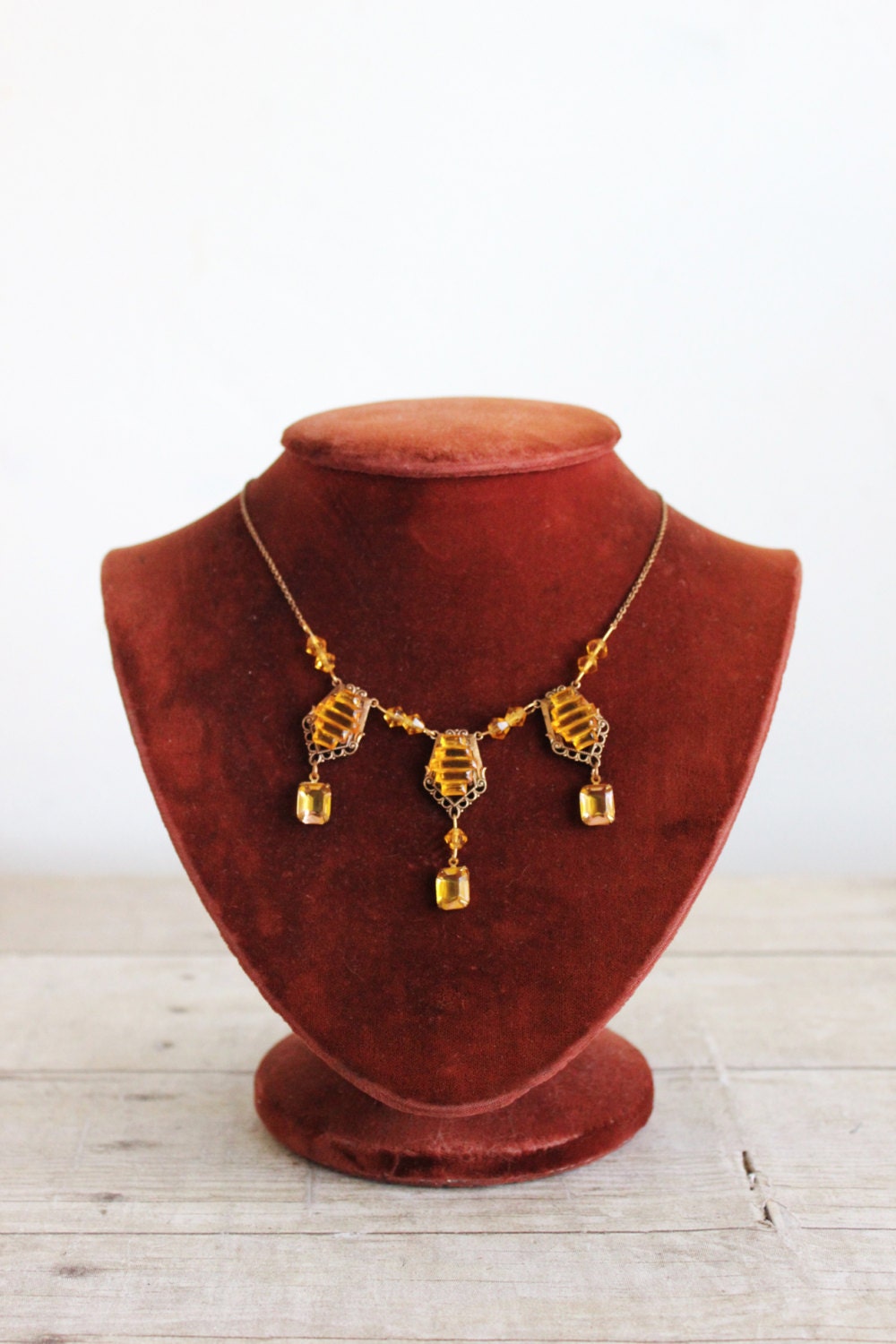 vintage 1930's amber glass necklace