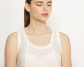 50% off sale Off white women tank top knitted cream lady shirt white summer blouse