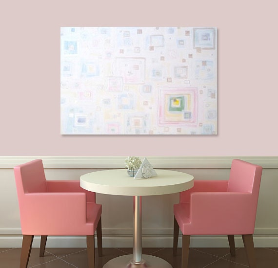 SALE - Large Abstract Acrylic Painting Original Fine Art 40"x30" - geometric white easter pastel