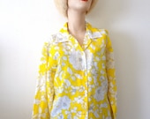 1960s Floral Print Blouse Vintage Semi-Sheer Long Sleeve Shirt