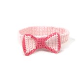 Crochet headband baby girl bow headband pink bow hairband in baby pink with deep pink trim