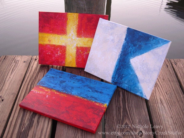 Nautical Monogram--THREE custom maritime flags on canvas 11x14  Father's day