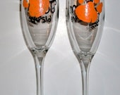 Custom Hand Painted Champagne Flutes Clemson Tiger Paw Free Personalization