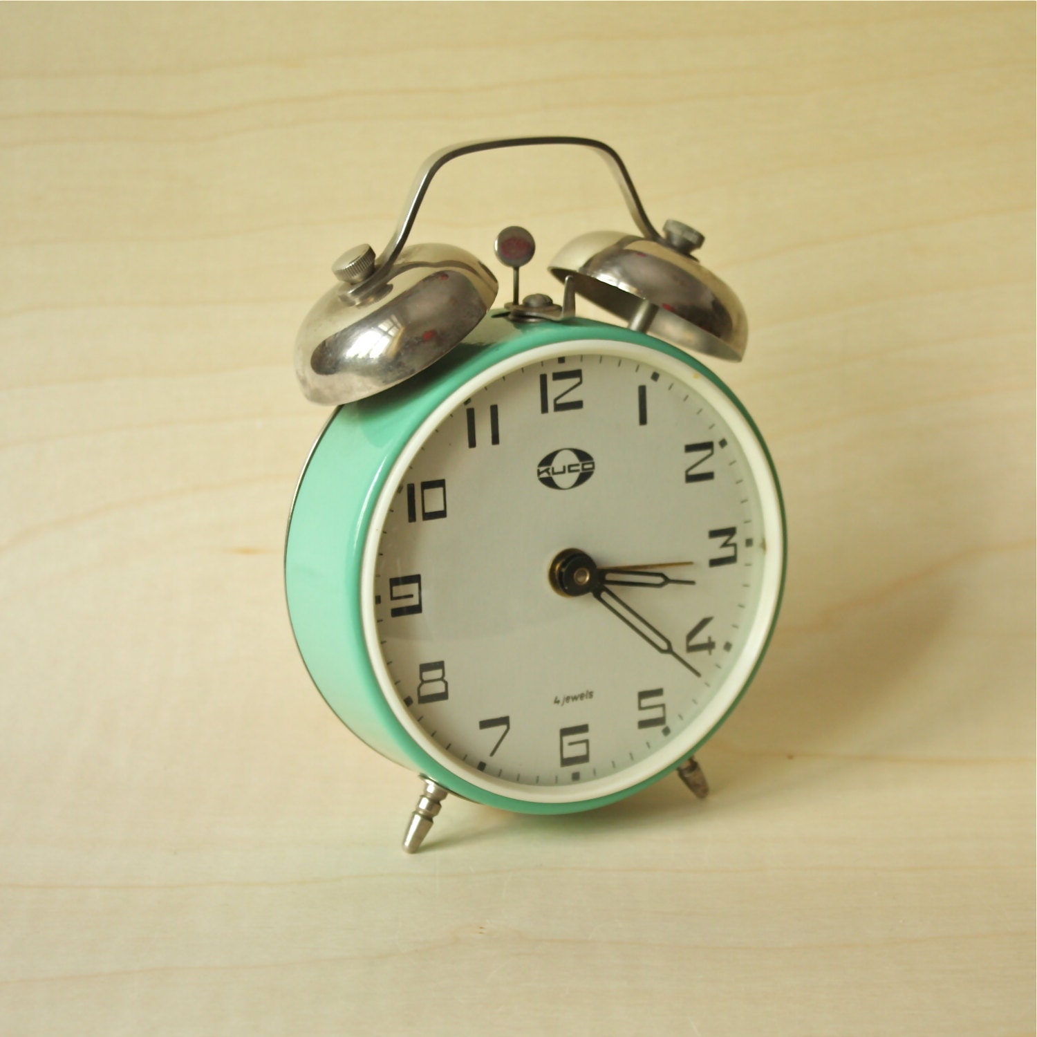 Vintage Mint Green Russian KUCO USSR Winding Alarm Bell Clock