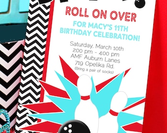 Bowling Party Invitation - Bowling Birthday Invitation by Amanda's Parties TO GO