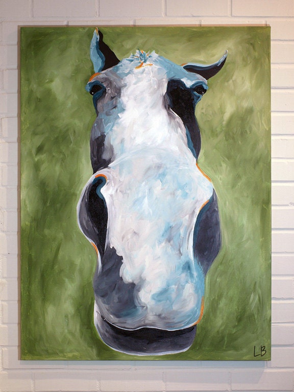 Horse Painting Canvas Art 30x40 Horse Portrait Green Blue Orange Alfonse the Horse