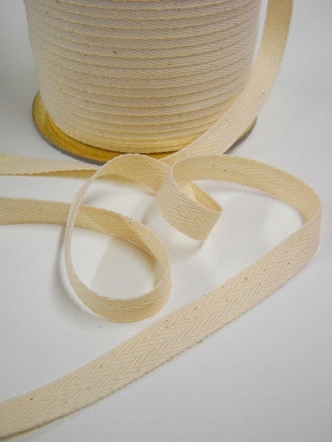 Cotton Twill Tape, Organic Cotton Trim, 1/2" Woven Trim, Unbleached, Herringbone Cotton Trim, Sewing Notions