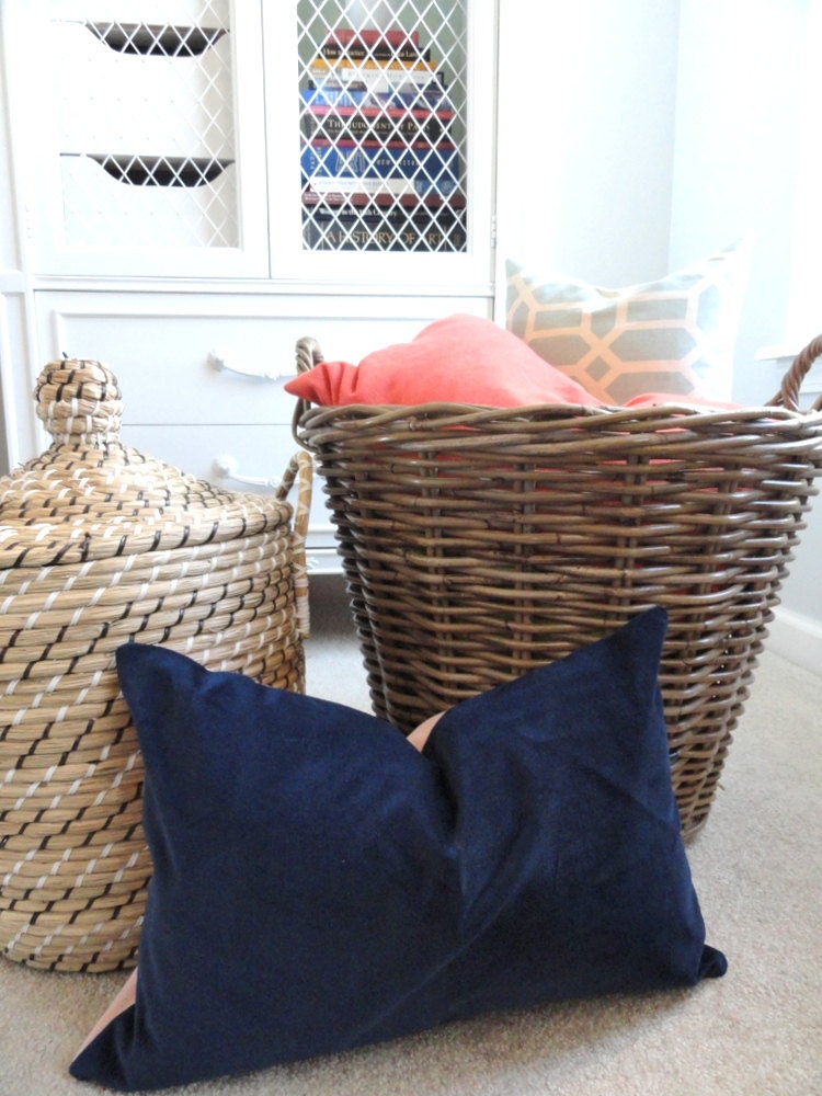 Navy Blue and Geen Velvet Lumbar - Designer Decorative Pillow - Velvet Green Linen - Pillow Cover - Blue - Green - Throw Pillow