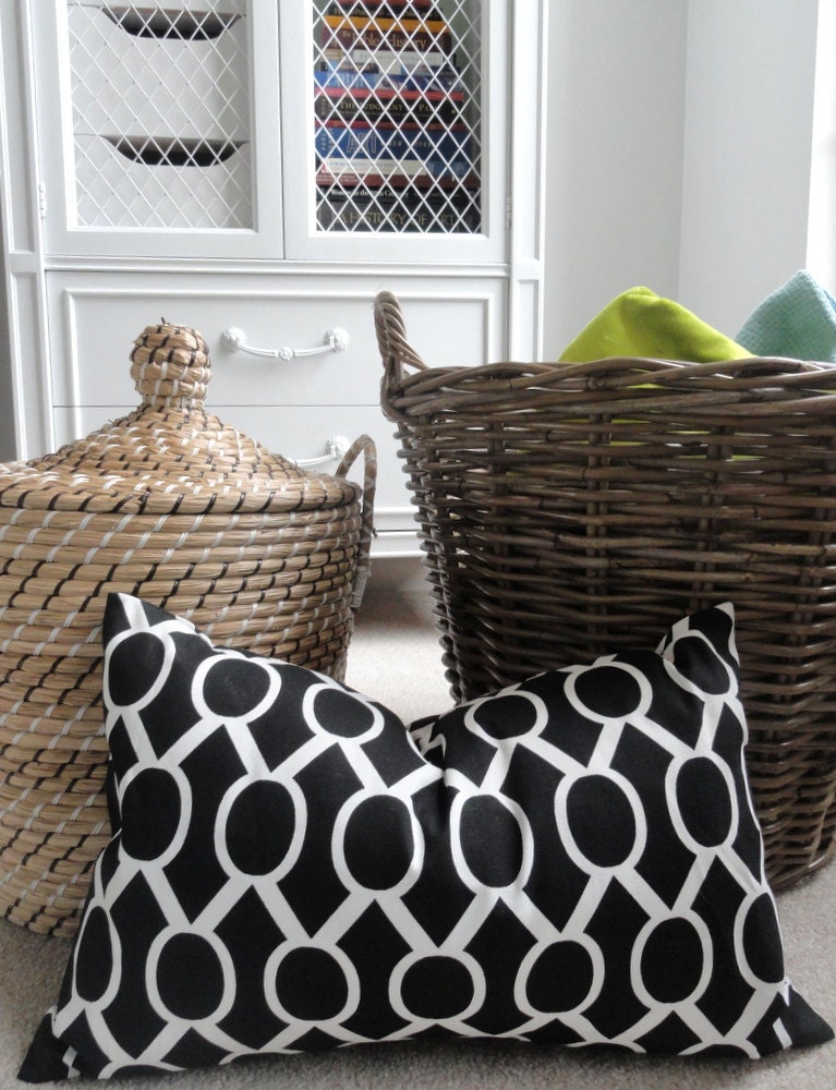 Black Oval Pillow Cover - Designer Decorative Pillow - Lumbar - Throw Pillow - Black and White Geometric