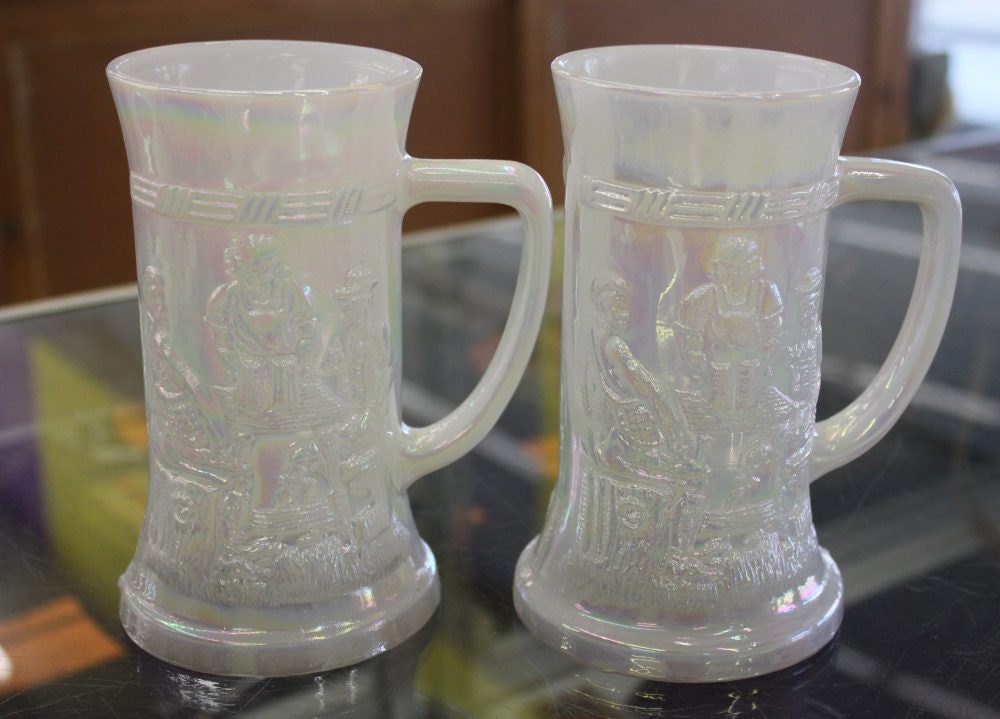Federal Glass Mugs - Beer Steins - White Iridescent