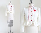 Vintage Peplum Jacket . Red and White Cropped Jacket . 60s 1960s Jacket . size Medium
