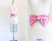Vintage Belt . 1980s 80s Belt . Pink Satin Sash . Pink Bow Belt . size Medium