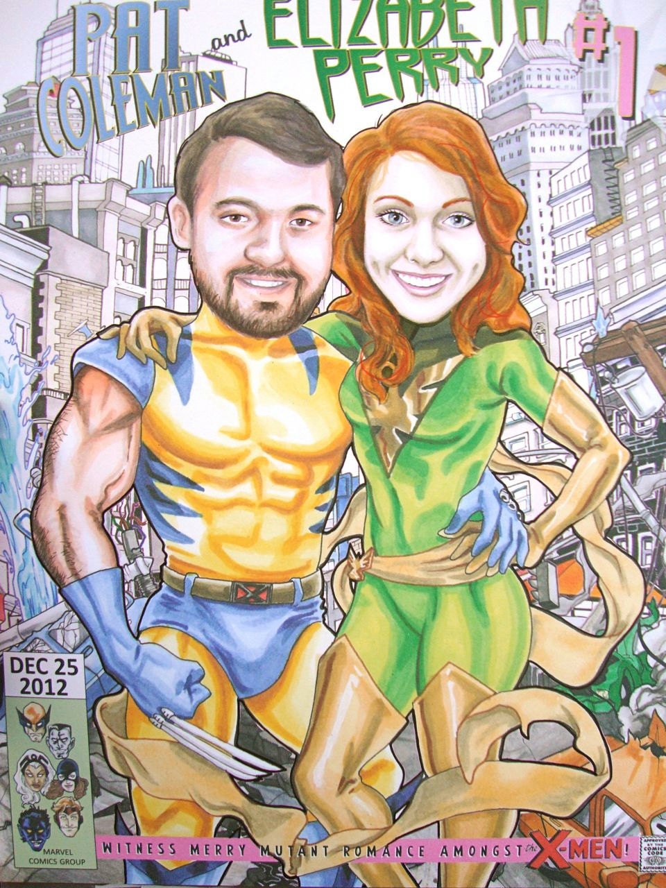 X-Men Couple Custom Portrait Marvel Comic Book Cover Wedding Anniversary