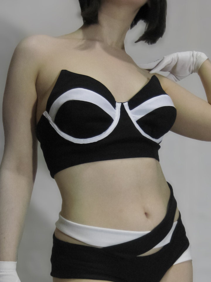 Black and White Strapless Longline Bra, Made-to-Measure