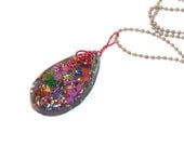 Tear Drop Resin Necklace - Multi Color Necklace - Glitter Resin Pendant