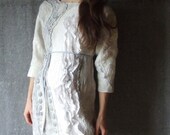 Grey felted dress, felted mini dress with three-quarters sleeve grey white ivory nunofelting  fashion, neutral nuno felted dress custom size